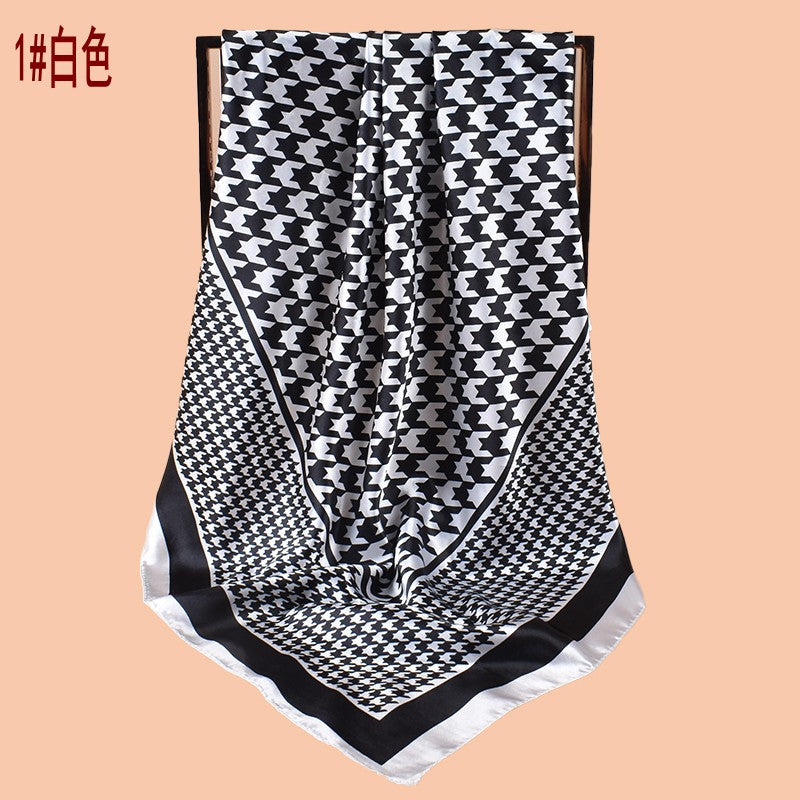 New 90cm-color diced thousand bird grid printed square scarf with sunscreen, head silk scarf decoration, scarf