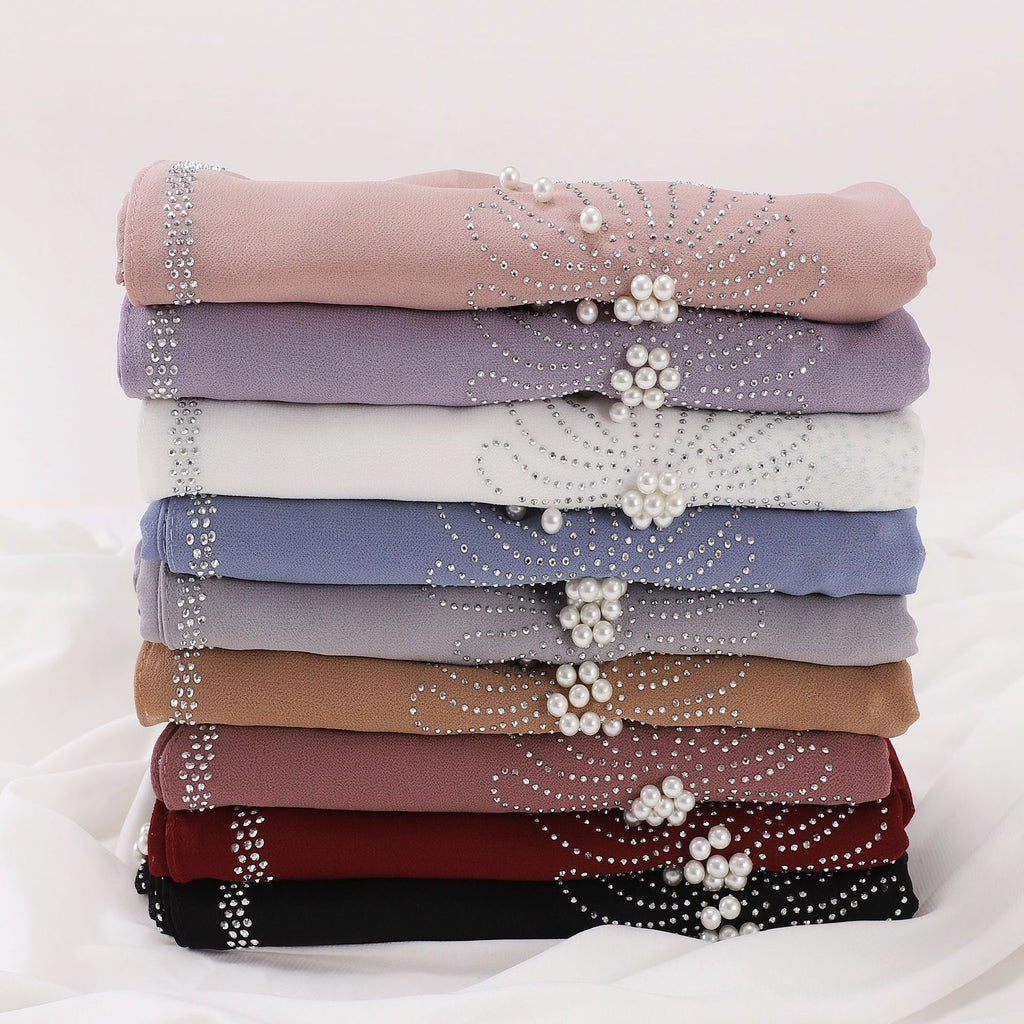 new pearl chiffon chrysanthemum hot diamond bead square scarf yarn headscarf