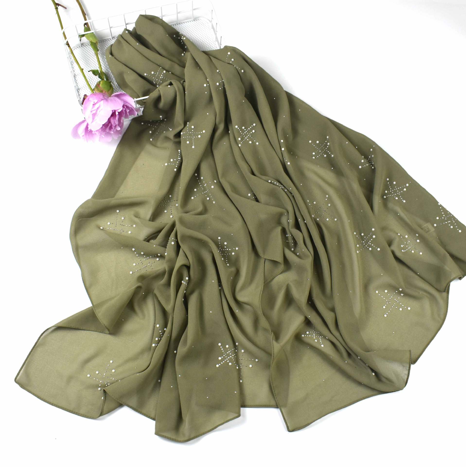 New pearl chiffon scarf, ceramic hot diamond  scarf, Malaysian hijab Middle East headscarf