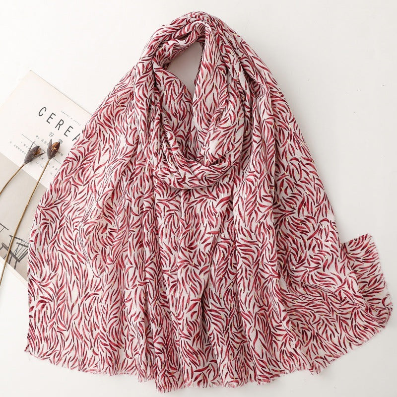 Cotton and linen feel scarf soft silk scarf bronzing geometric printing shawl