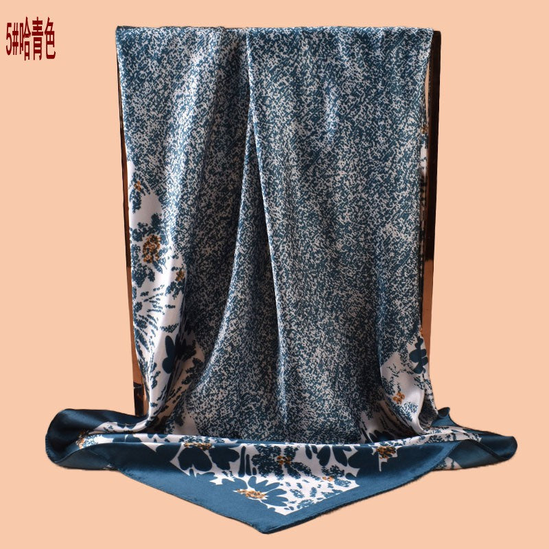 New 90cm satin classic flower edge printed square scarf with sunscreen bag head silk scarf decorative scarf