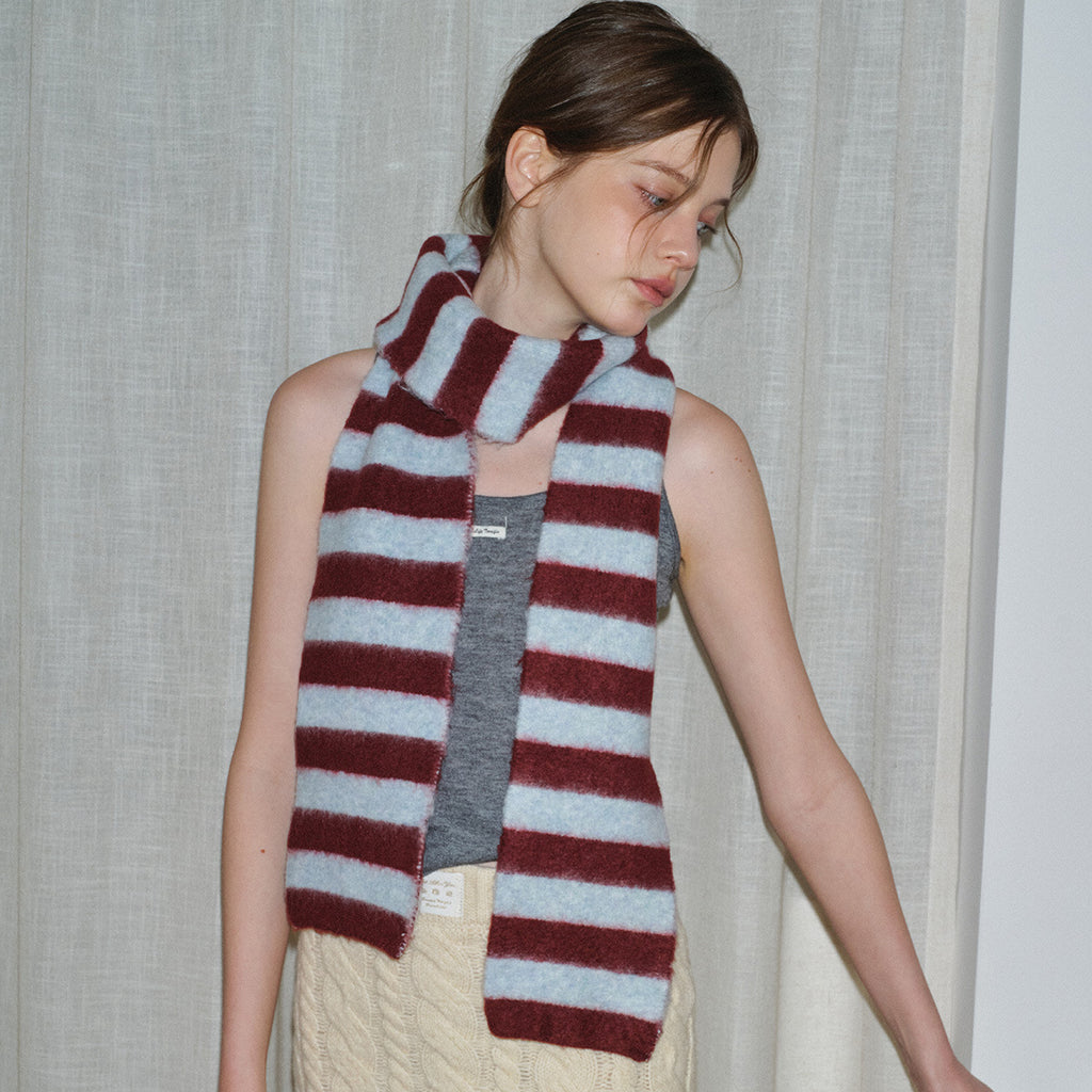Original niche brushed wool blended striped knitted scarf women's autumn and winter soft matching contrasting wool scarf