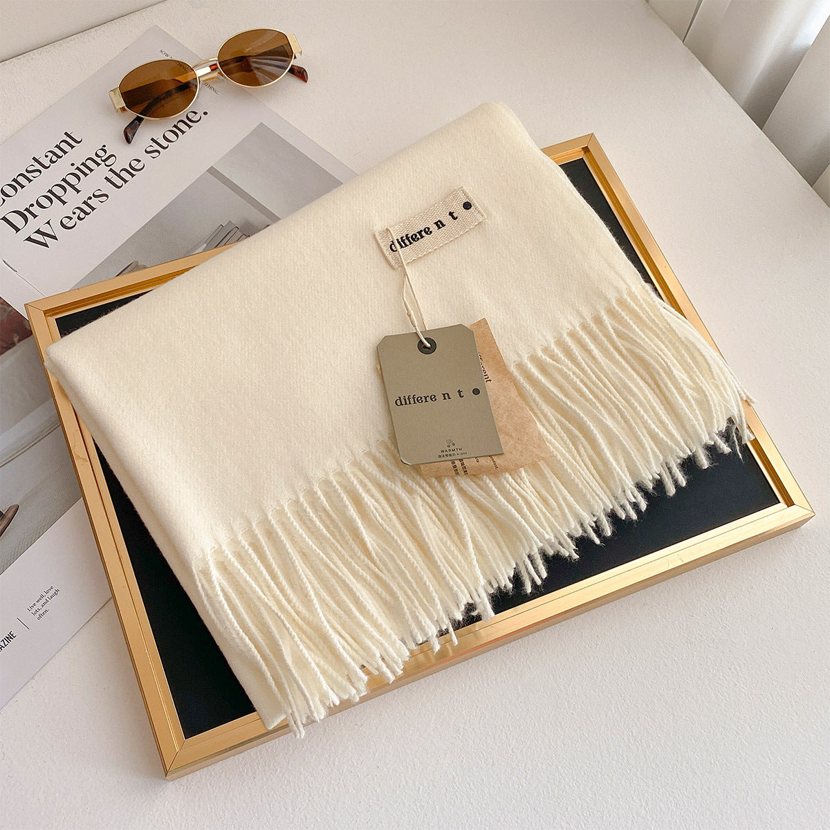 2025 Winter Imitation Cashmere Solid Color Scarf Women's Medium and Long Warm Scarf Shawl