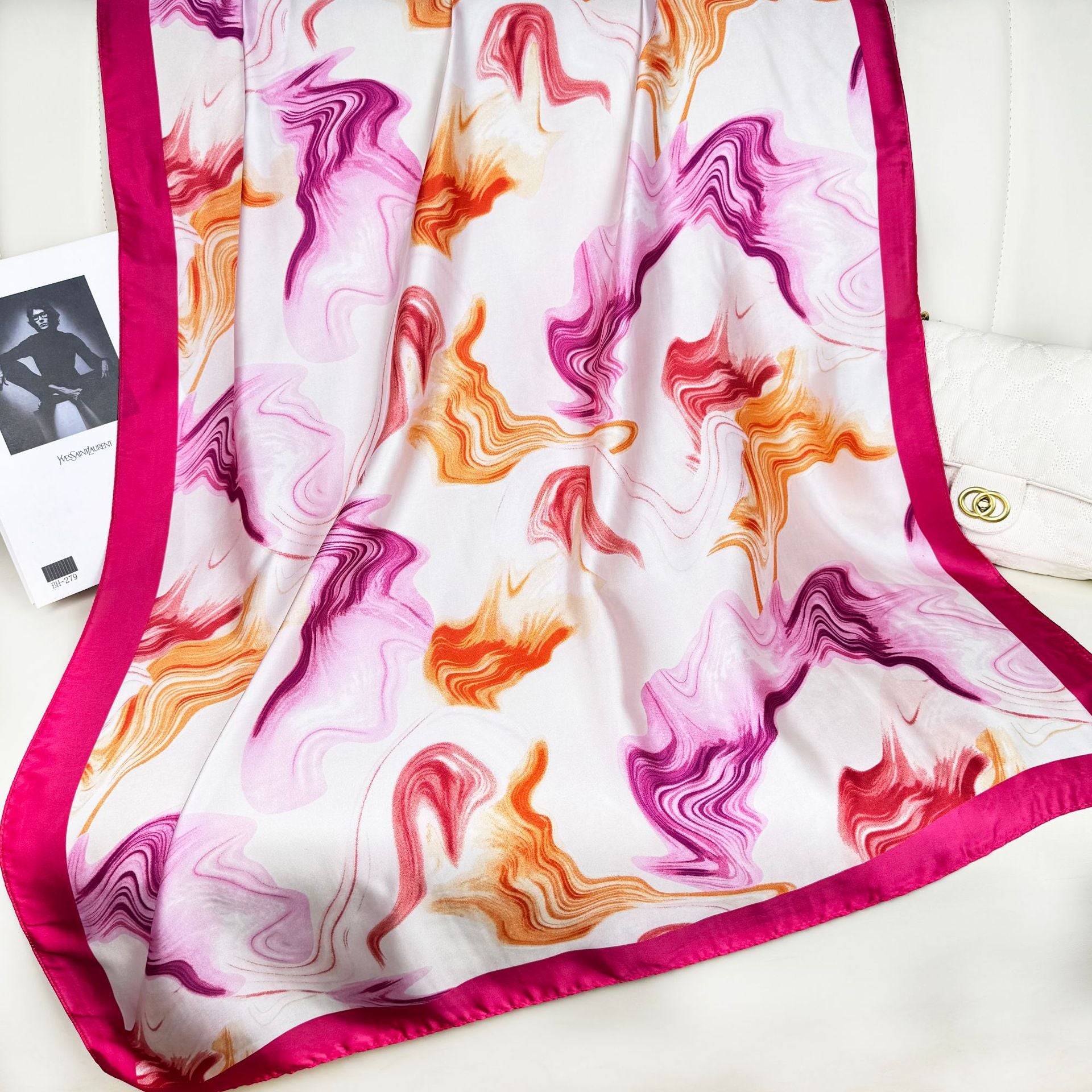 Simple and light luxury auspicious cloud pattern texture printing long silk scarf, simple and elegant temperament women's sun protection shawl scarf