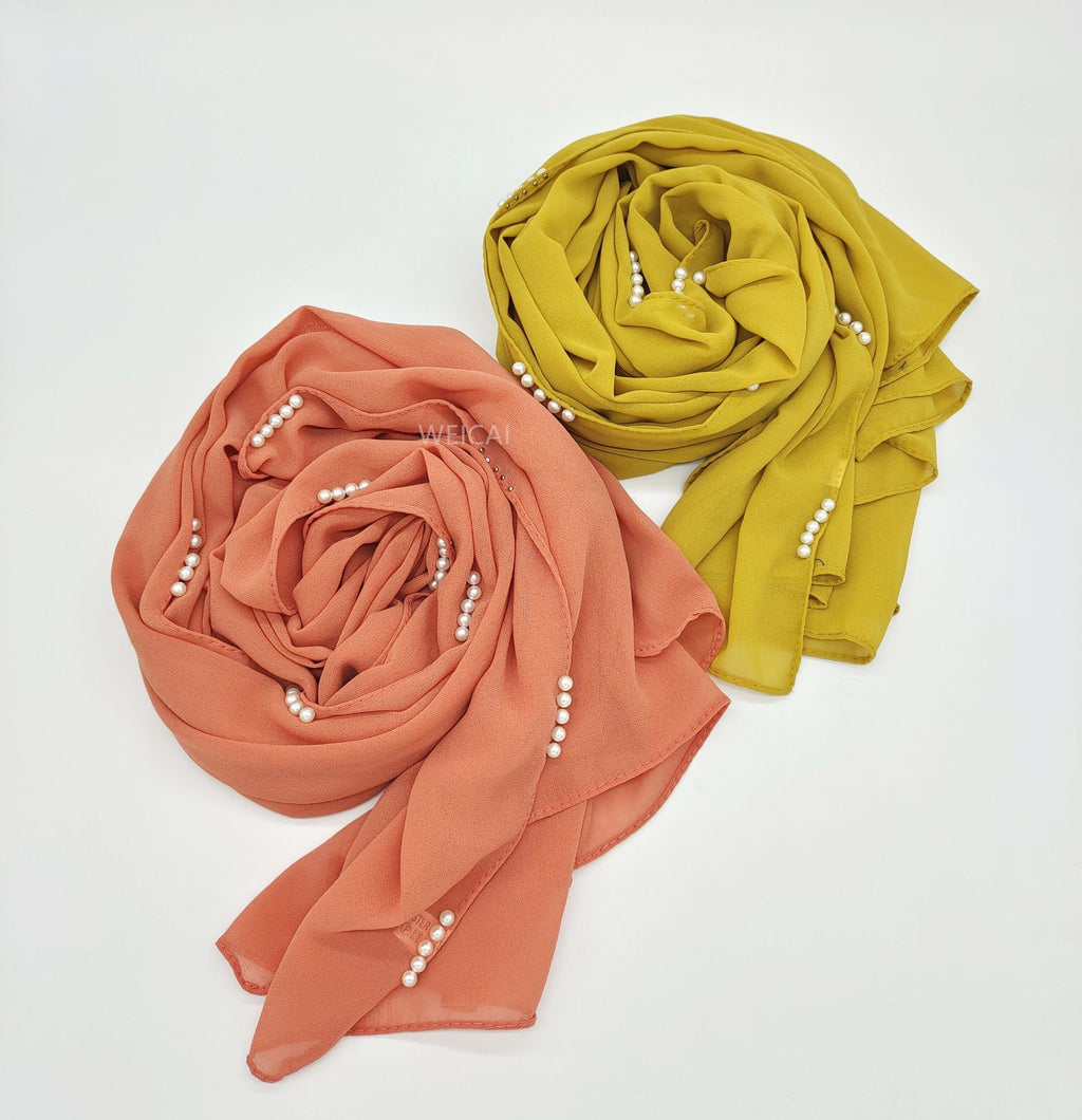 Customized flower beads pearl chiffon scarf  Women headscarf Malaysia Indonesia hijab