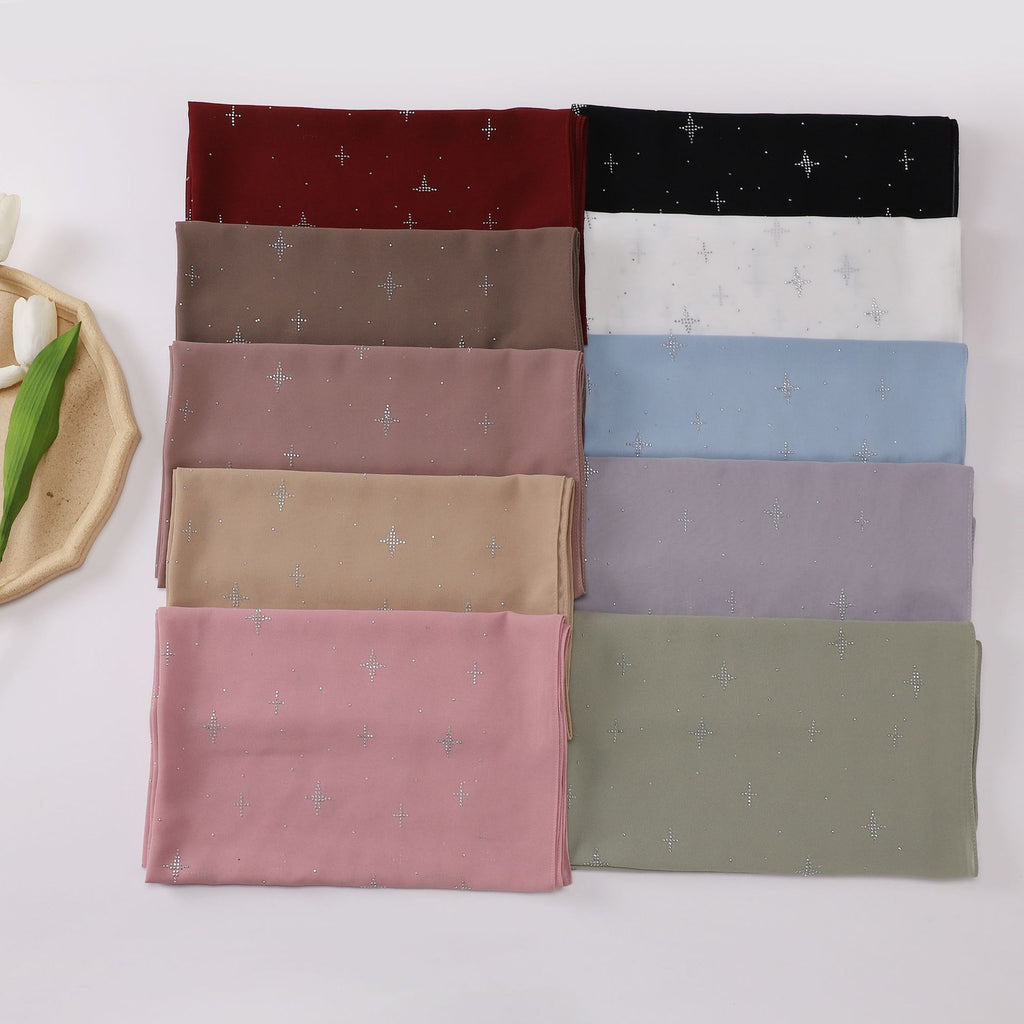 New Pearl Chiffon Sky Star Hot Diamond Middle East and Africa Headscarf Hijab