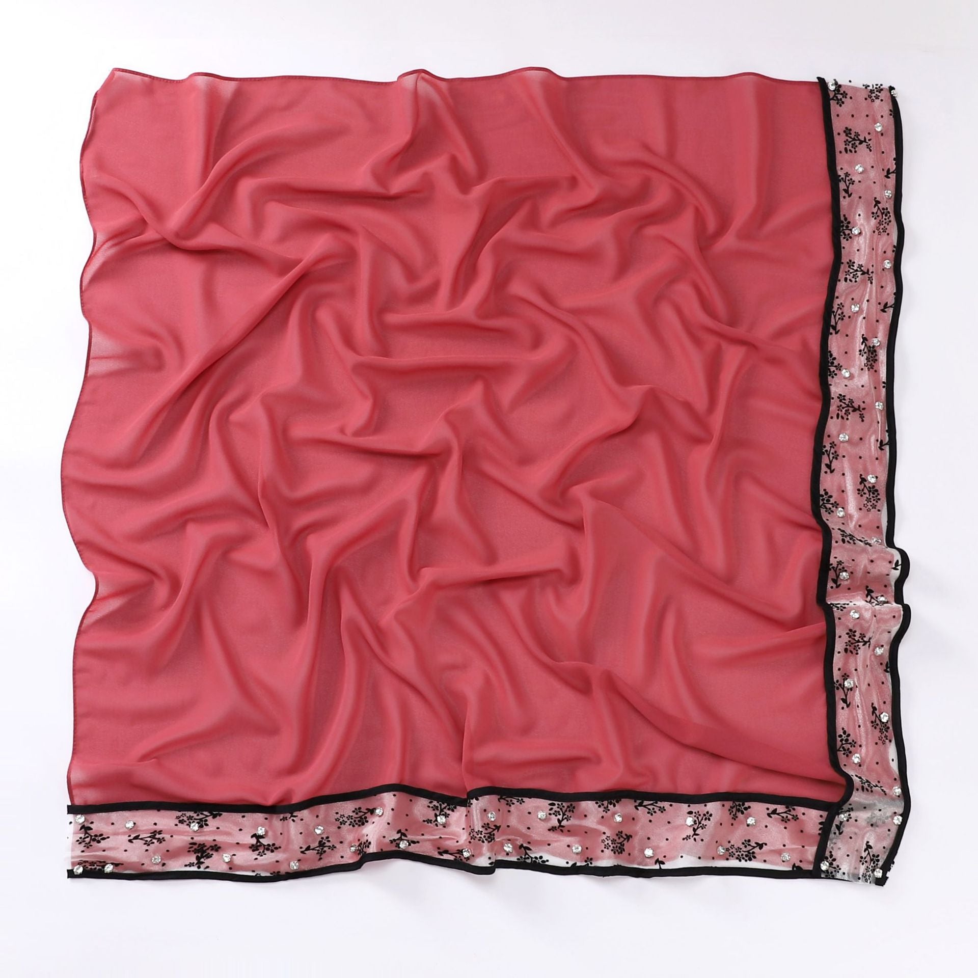 New pearl chiffon lace edge nail diamond square scarf headscarf Malaysian headscarf