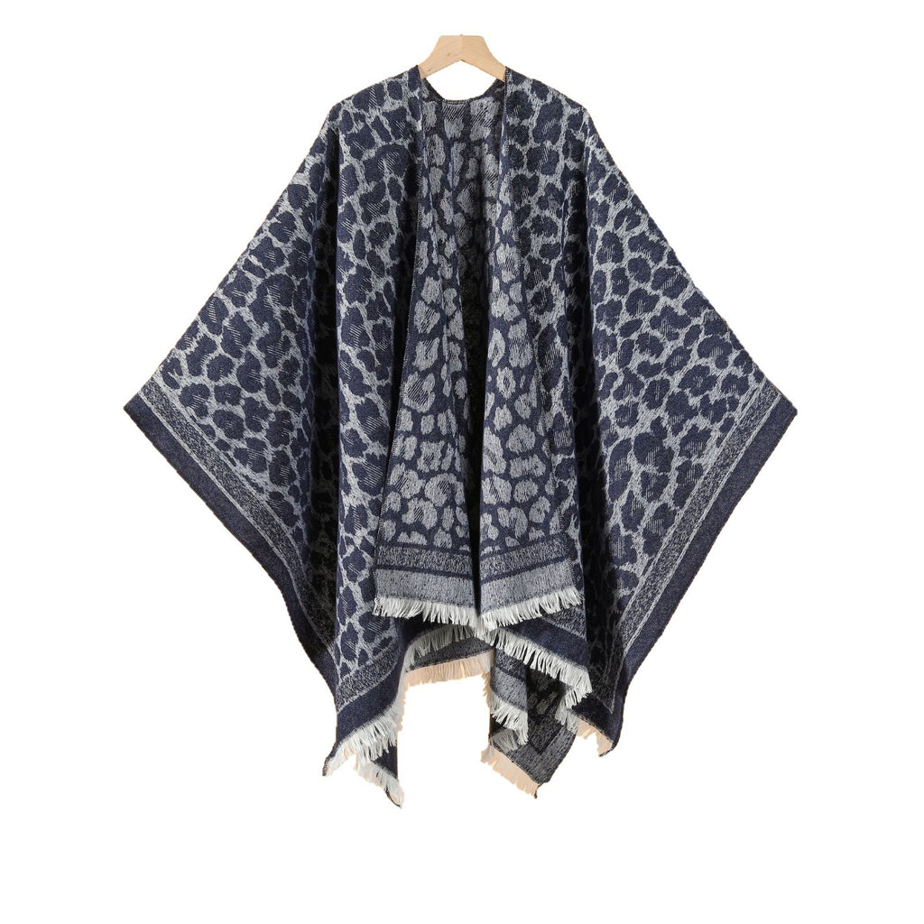 European and American classic leopard print shawl women's double-sided can wear out jacquard warm and cold cardigan