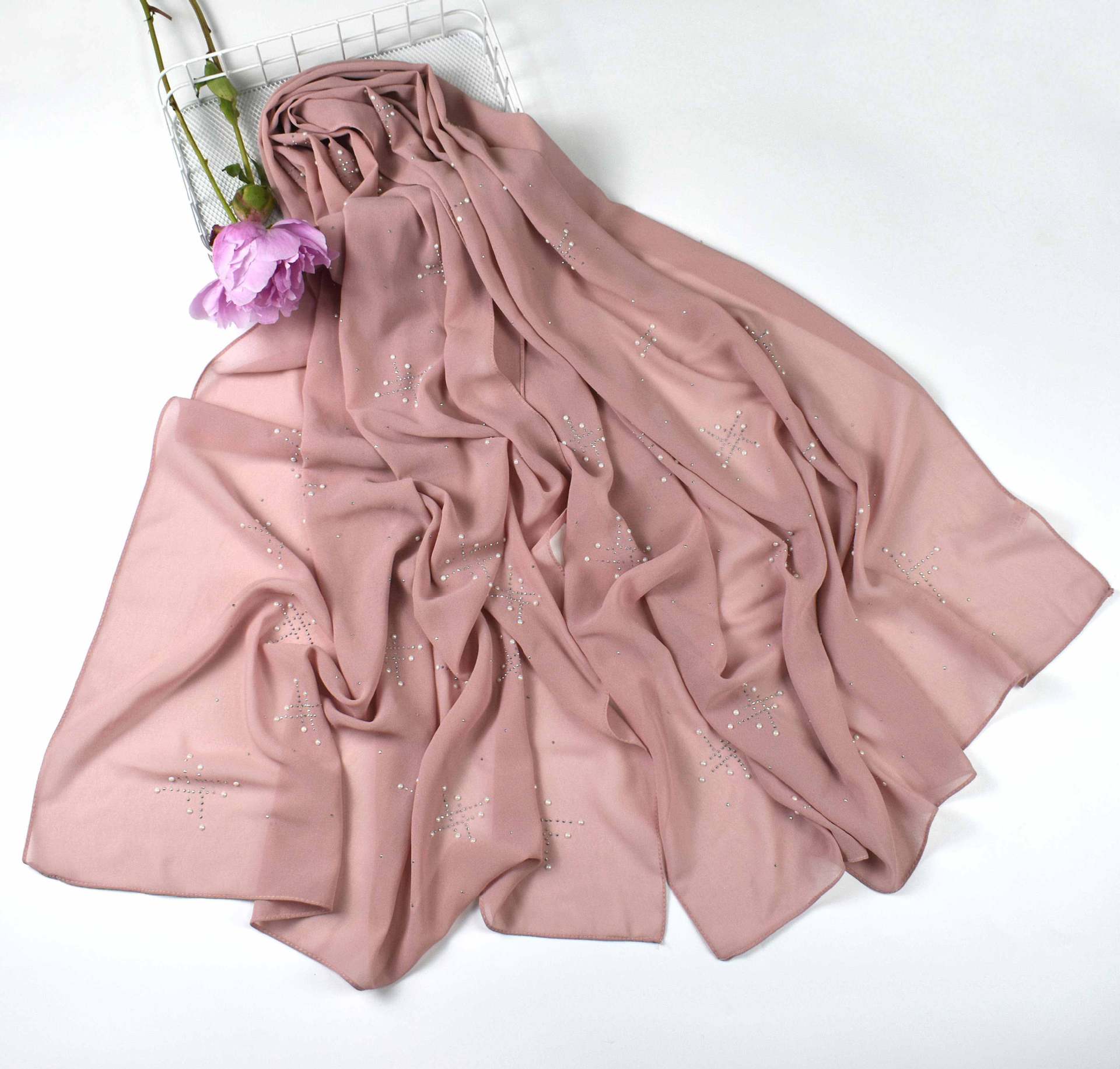 New pearl chiffon scarf, ceramic hot diamond  scarf, Malaysian hijab Middle East headscarf