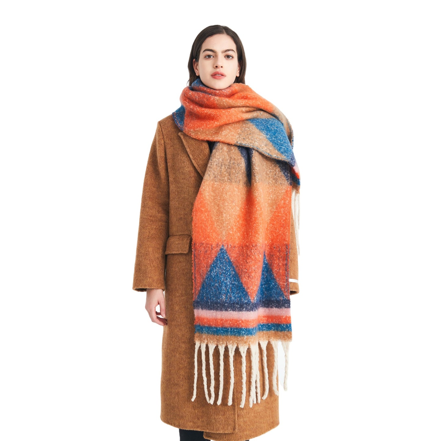 2025 new European, American autumn and winter circle yarn jacquard triangular fringed scarf