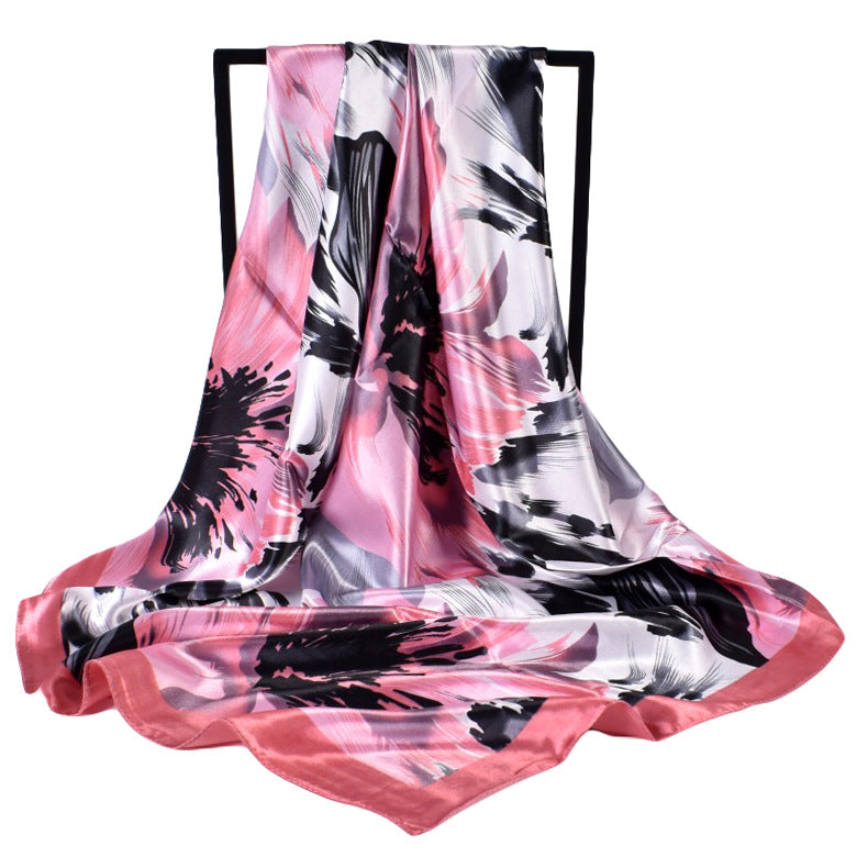 Fashion autumn and winter new 90-color diced imitation silk feather square silk scarf, scarf