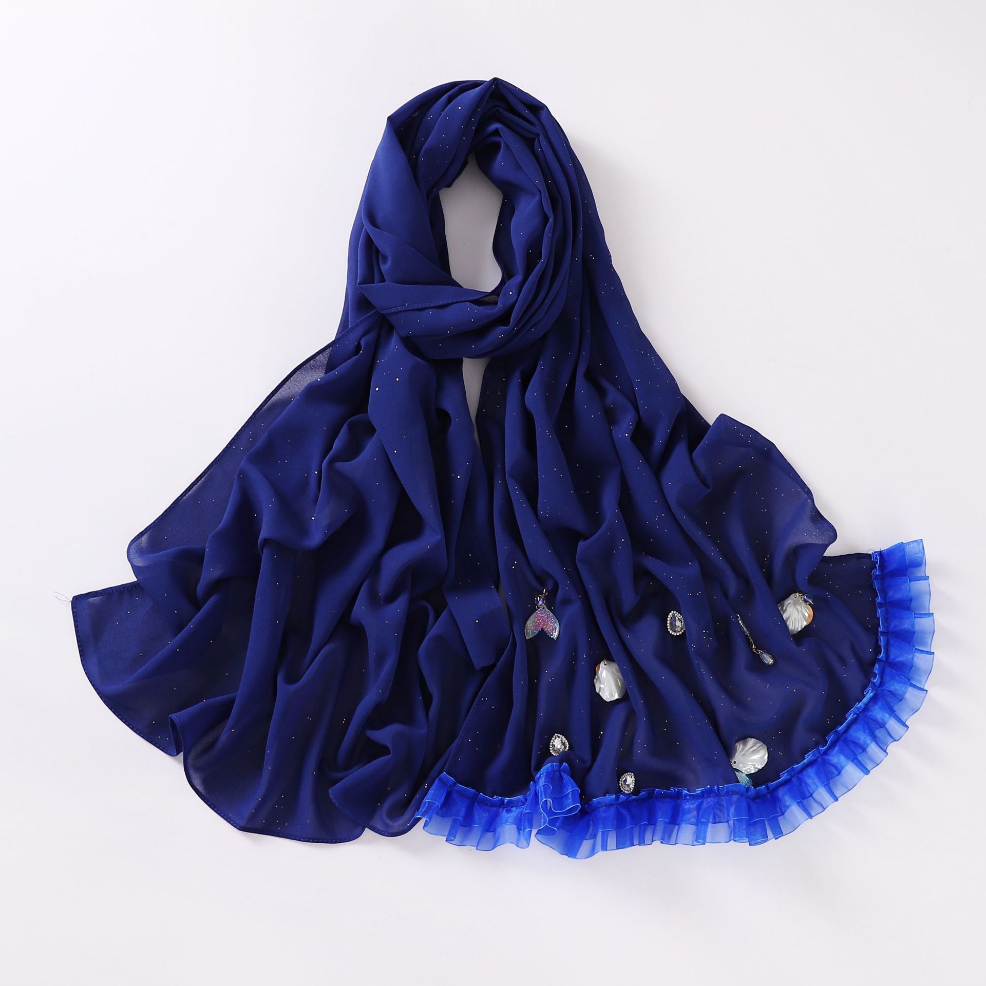 sprinkled gold pearl chiffon shell mermaid scarf single head lace headscarf