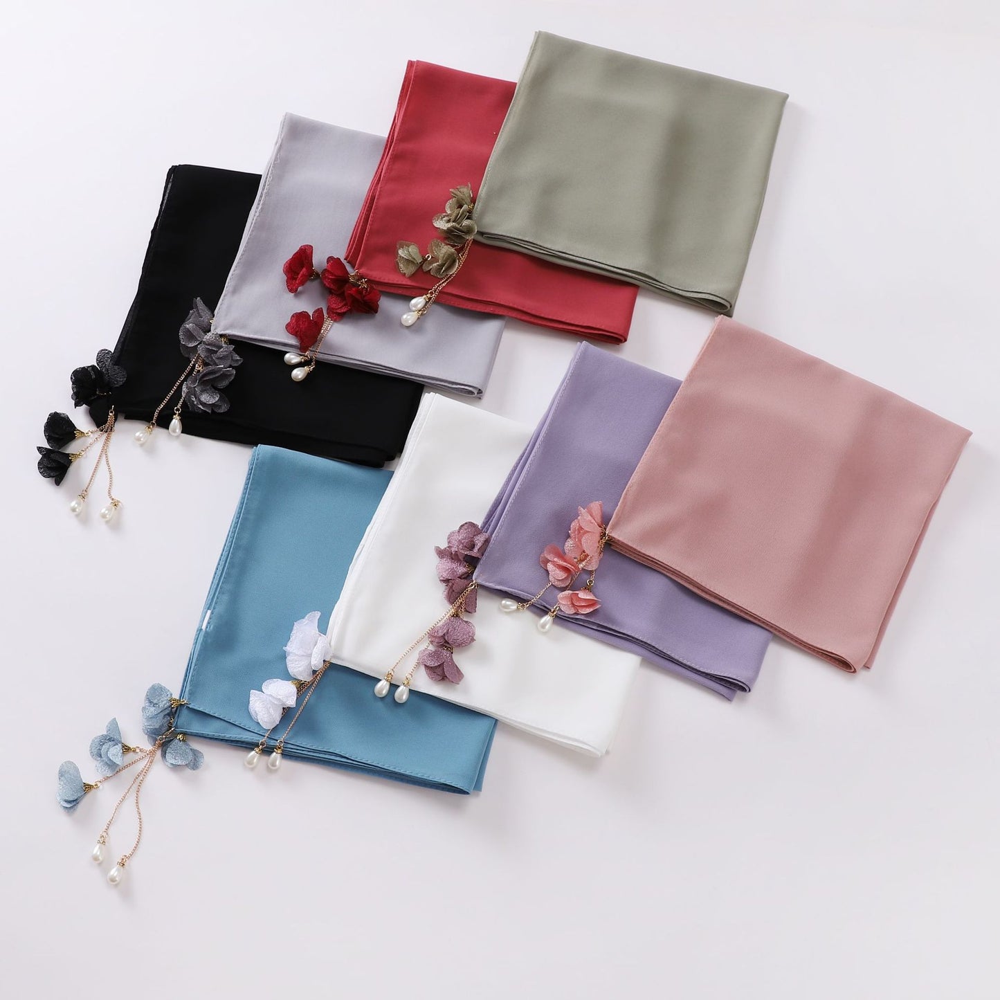 Pearl flower pendant pearl chiffon square scarf 90 * 90cm headscarf