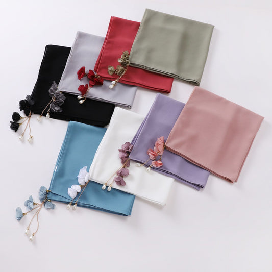 Pearl flower pendant pearl chiffon square scarf 90 * 90cm headscarf