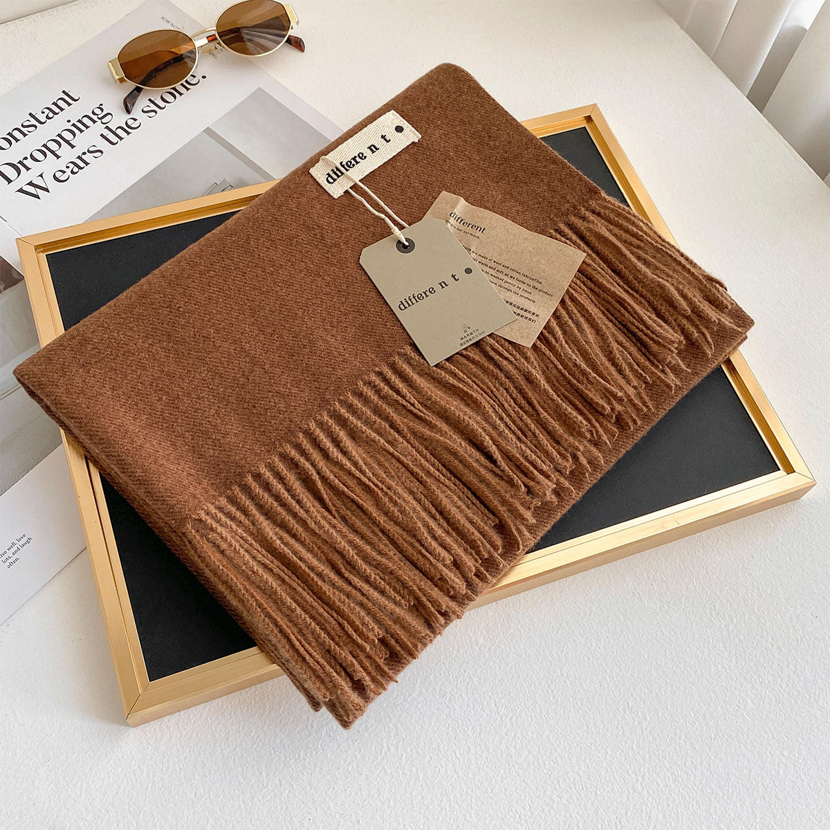 2025 Winter Imitation Cashmere Solid Color Scarf Women's Medium and Long Warm Scarf Shawl