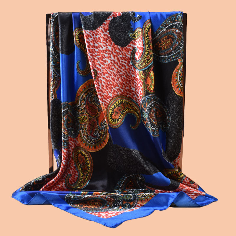 2025 new 90cm-color diced cashew nut leopard print square scarf with sunscreen, head silk scarf decorative scarf