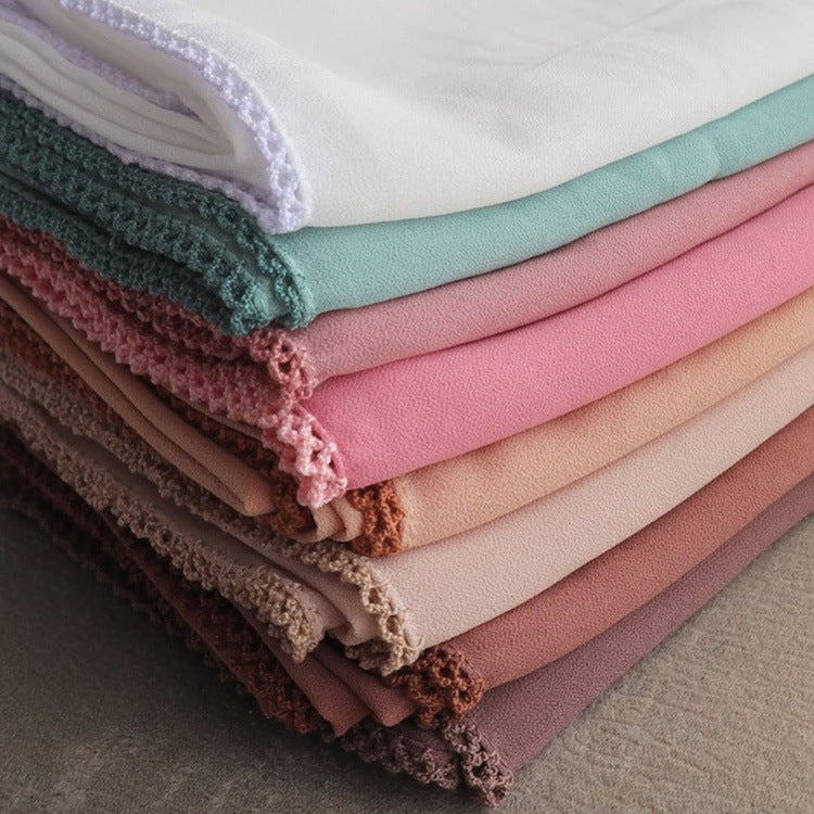 Plain Bubble Chiffon Scarf Malaysia Indonesian Head Scarf Cover Head Eyelash edge