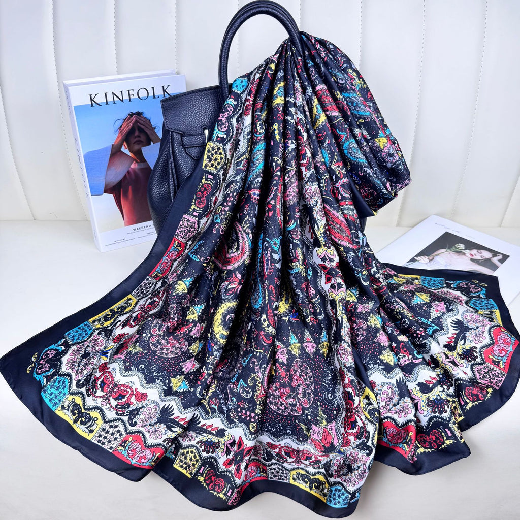 Fashion versatile Innesian women's head scarf, imitation silk thin travel and vacation shawl