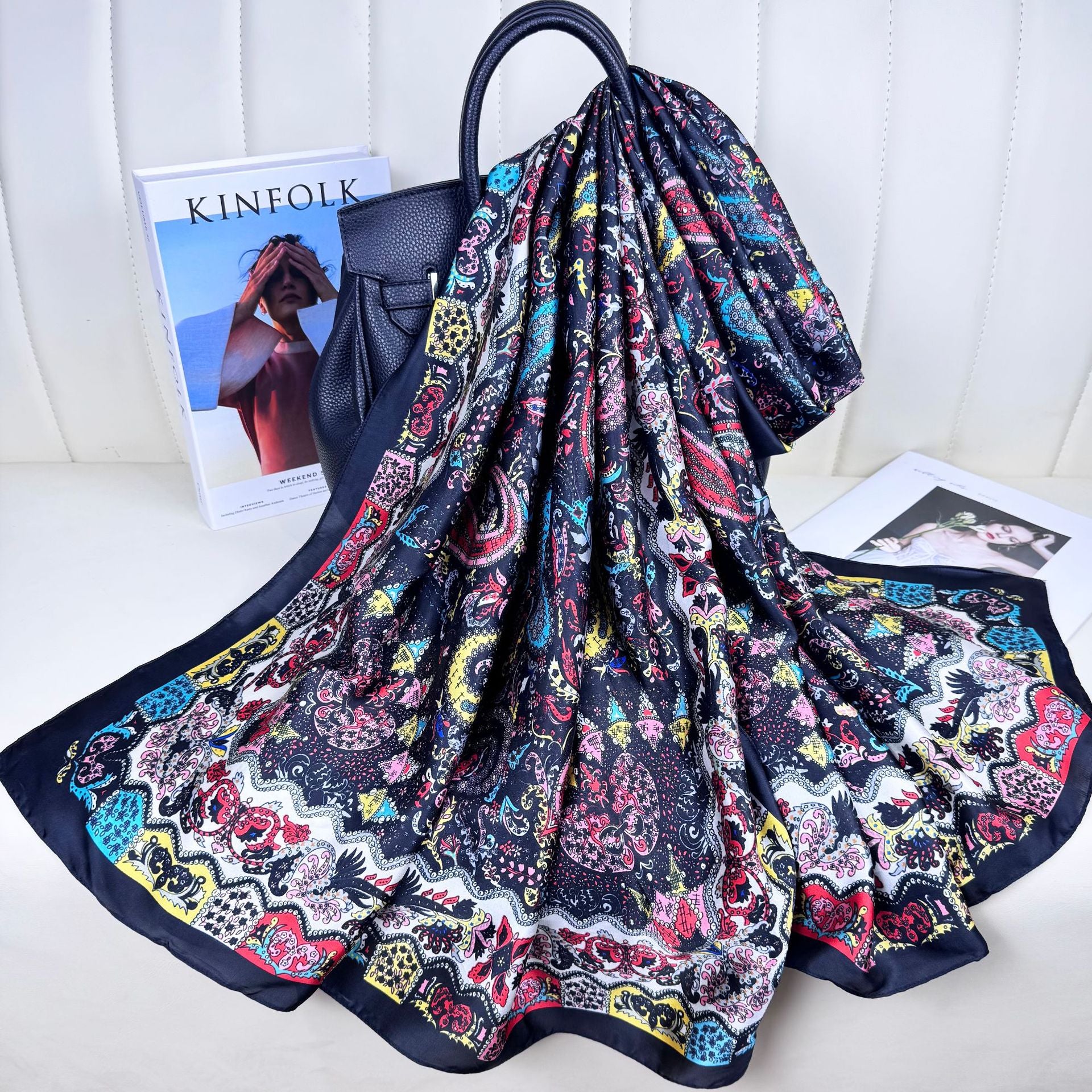 Fashion versatile Innesian women's head scarf, imitation silk thin travel and vacation shawl