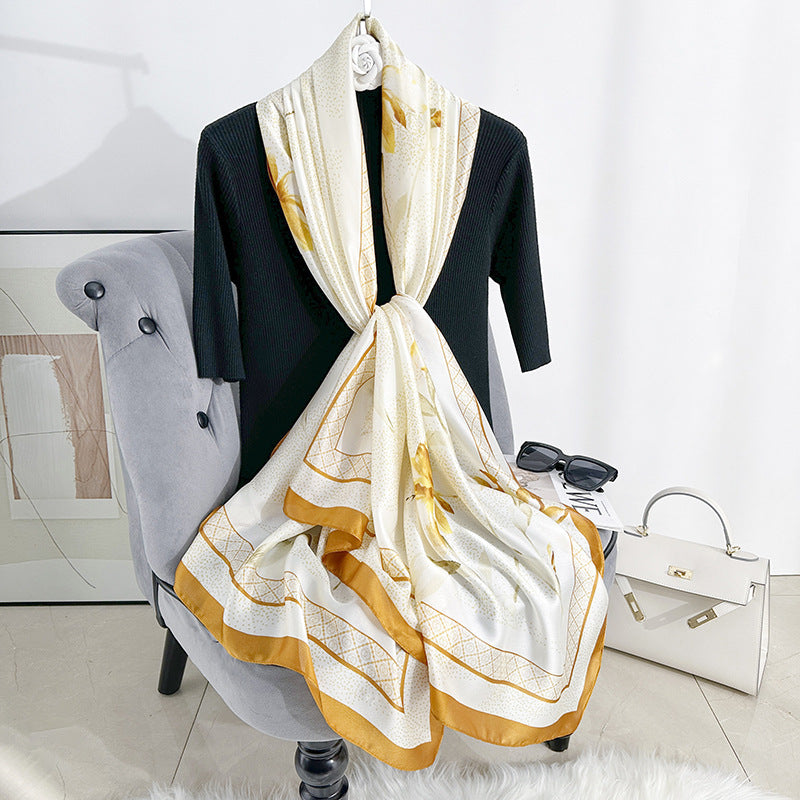 Spring and summer fashionable, fresh and elegant, light and thin sunscreen, silk scarf, large shawl, ethnic women's decorative headscarf, scarf.