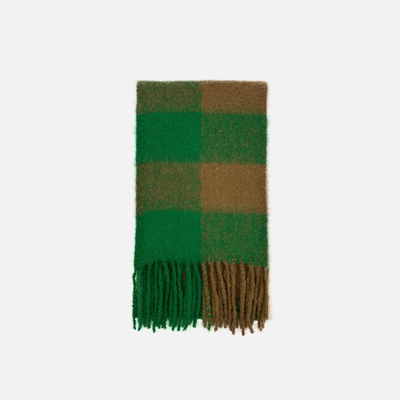 Korean designer model contains 20 wool retro large plaid scarf women's autumn and winter warm soft waxy atmosphere scarf