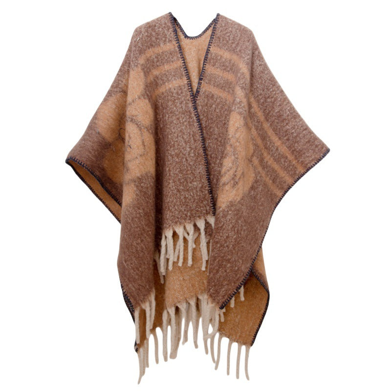 Shawl 2025 new European and American autumn and winter circle yarn imitation mohair thickened jacquard flower cape