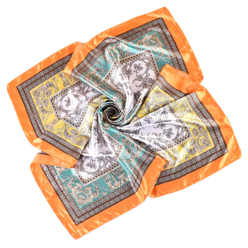 Autumn and winter new scarf literary and retro printing light luxury silk scarf 90 satin high-end square scarf batch