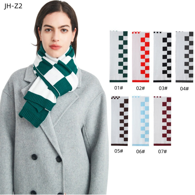 New autumn and winter wool scarf Korean version of male and female student couple plaid knitted scarf