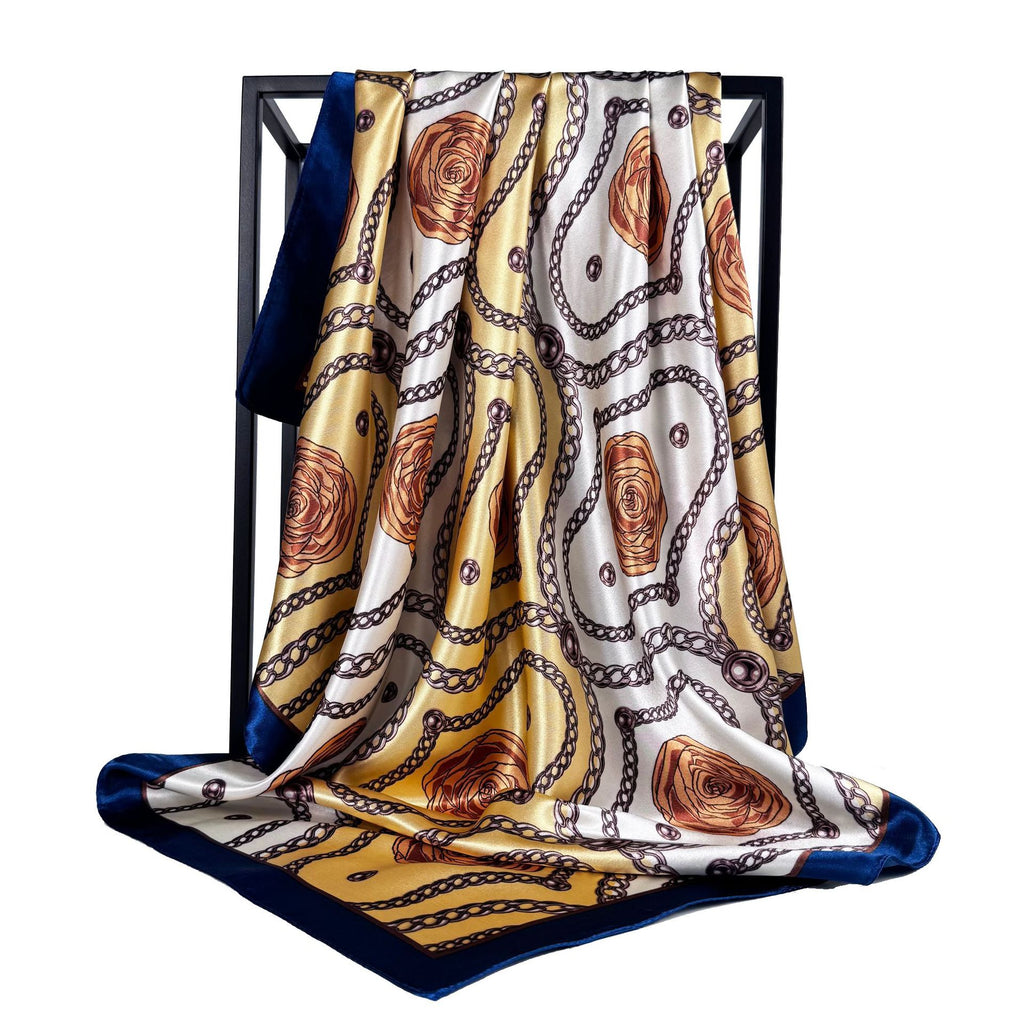 Elegant temperament women's chain camellia flower print scarf 90cm large square scarf, Indonesian national headscarf