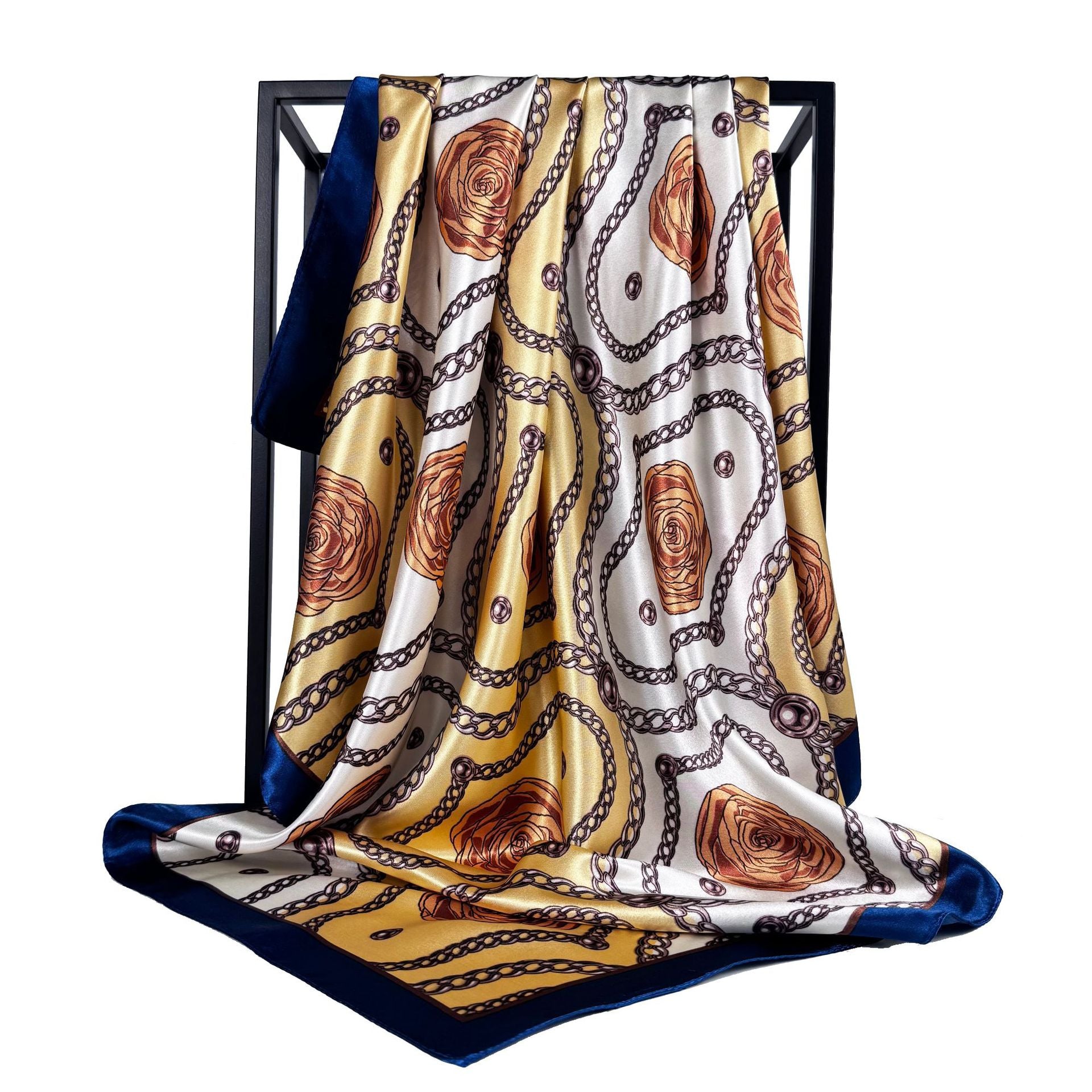 Elegant temperament women's chain camellia flower print scarf 90cm large square scarf, Indonesian national headscarf