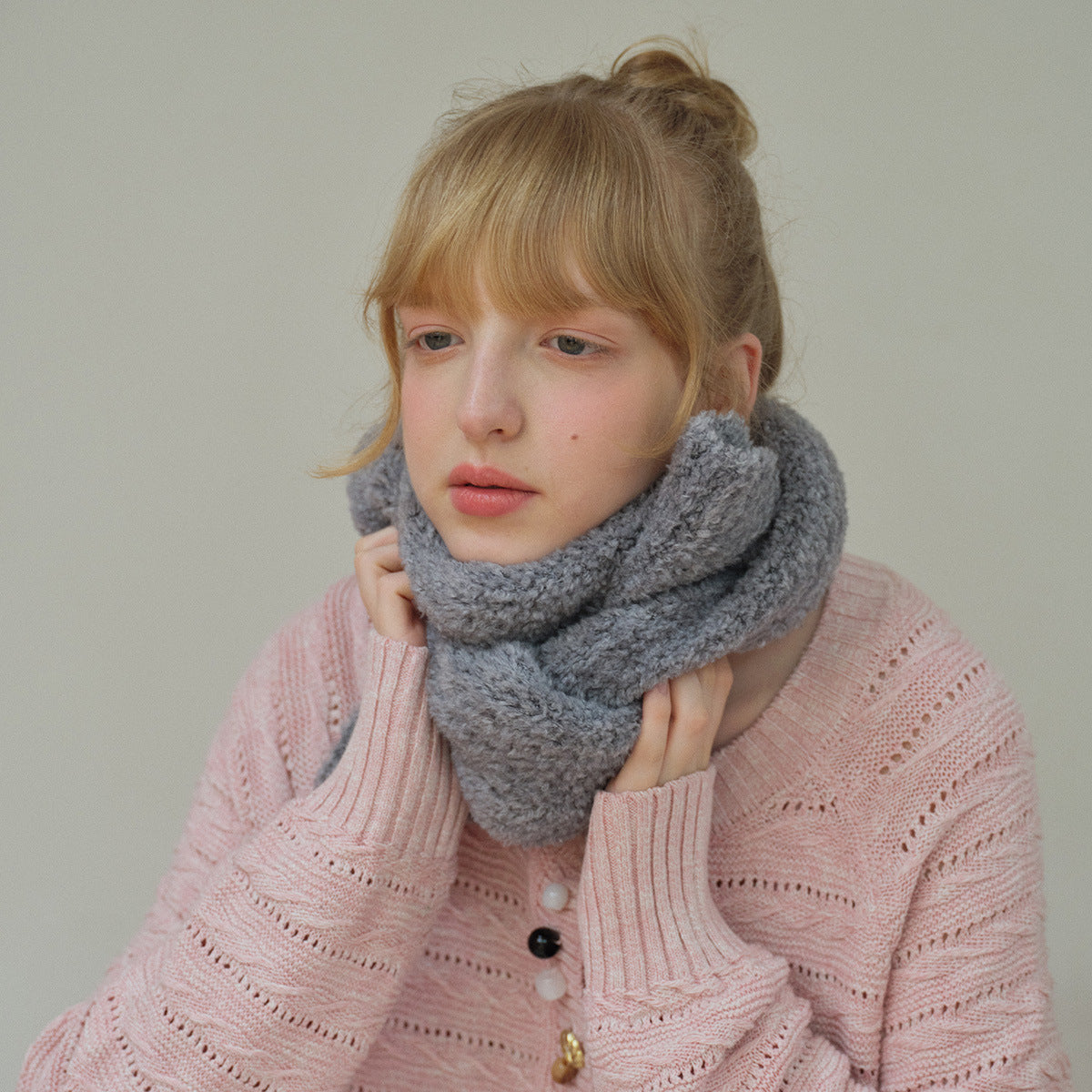 25% wool blended Korean curly hair knitted scarf women's autumn and winter soft atmosphere wool scarf ins