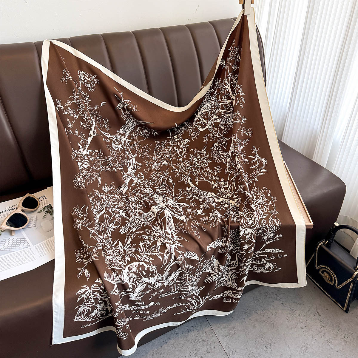 New square scarf, French retro silk scarf, women's twill silk scarf, neck cover, shawl printed scarf, weatherproof