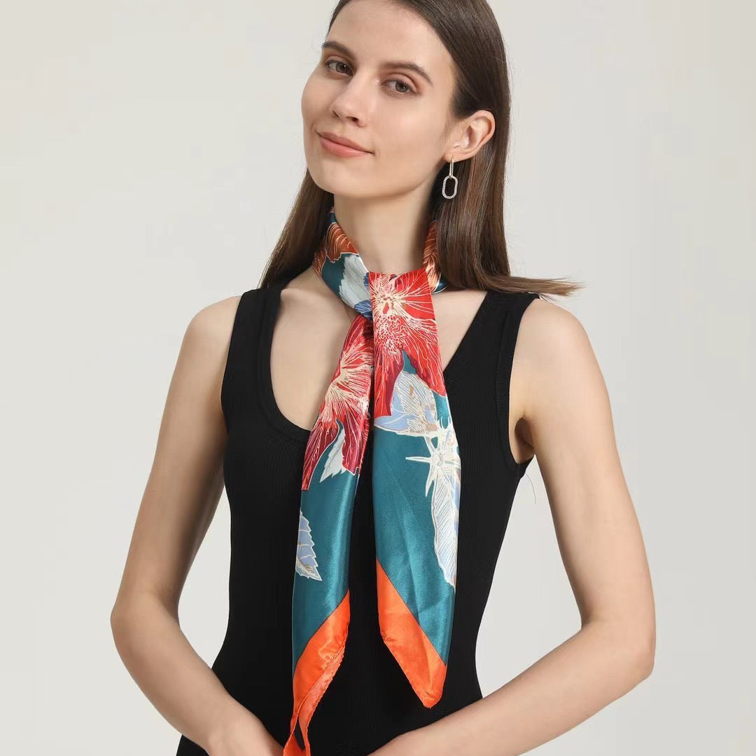 Indonesian, Malay women's head scarf, imitation silk and satin 90cm large square scarf, outer scarf