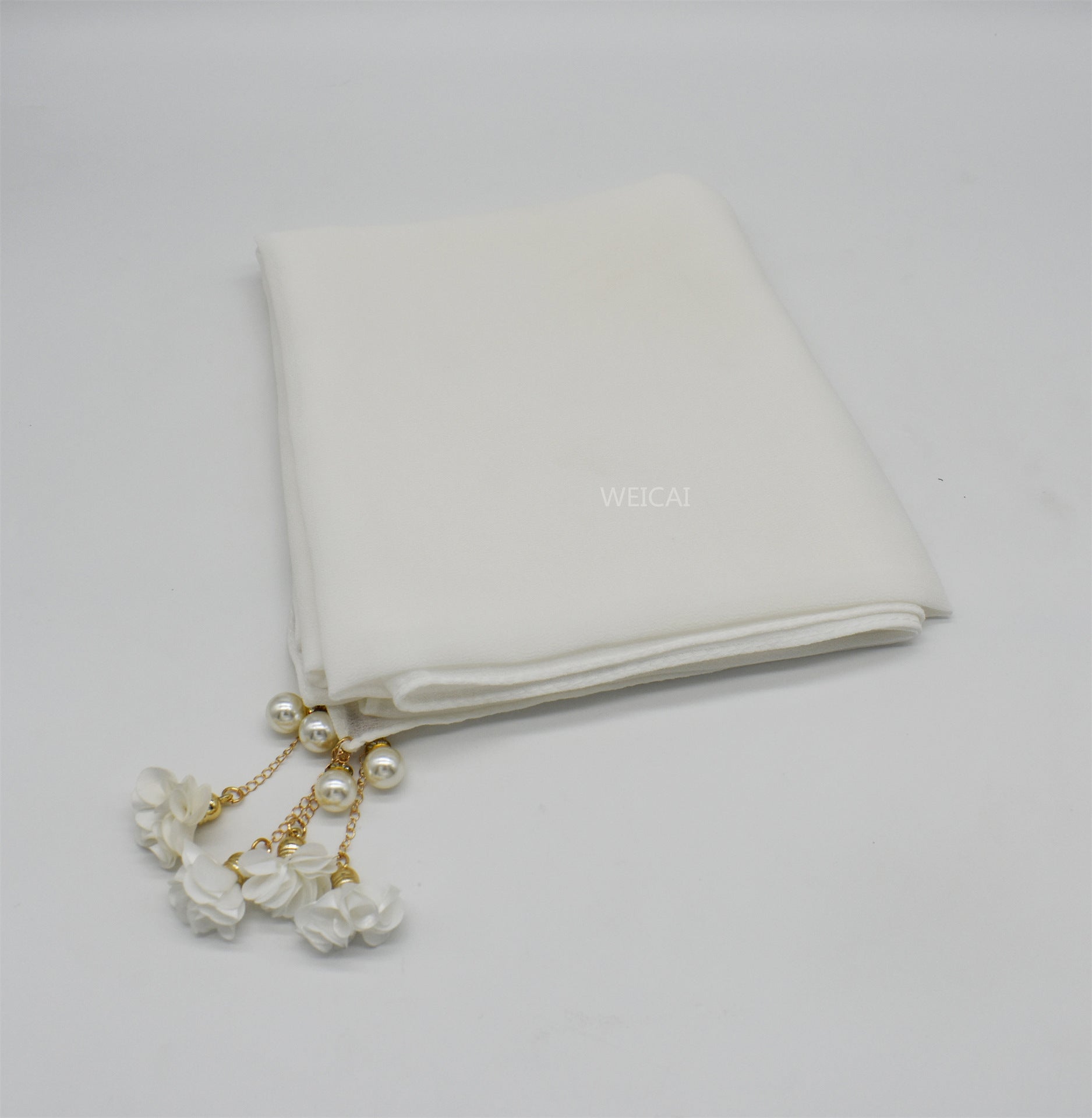 New monochrome pearl chiffon bubble bag headscarf exquisite pearl flower scarf women's scarf hijab