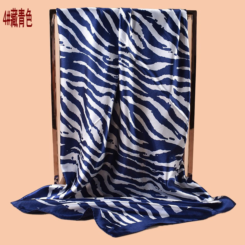 2025 new 90cm-color simple zebra pattern printed square scarf with sunscreen, bag head silk scarf decoration, scarf