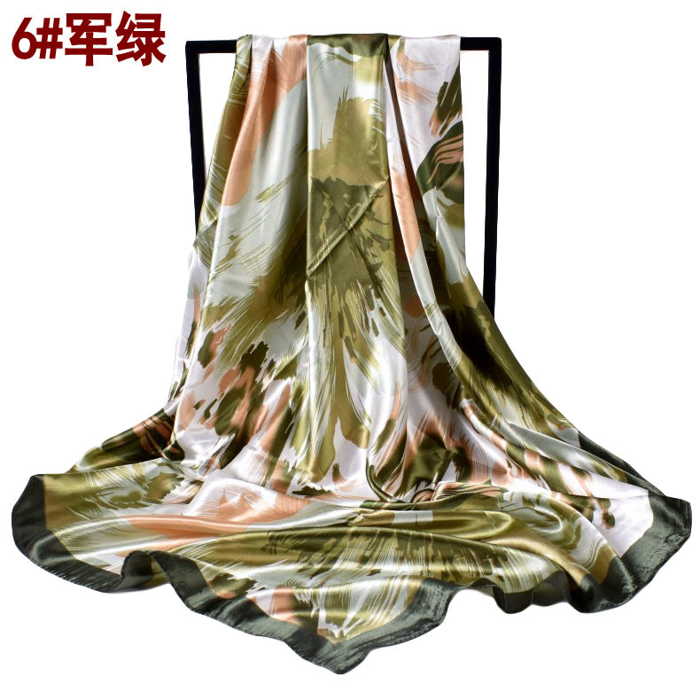 Fashion autumn and winter new 90-color diced imitation silk feather square silk scarf, scarf