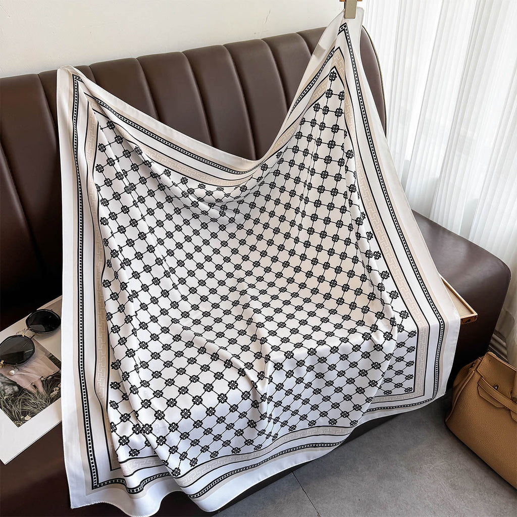 Fashion light luxury 90 twill silk scarf women's Japan and Korea simple striped large square scarf ins style multi-functional shawl scarf