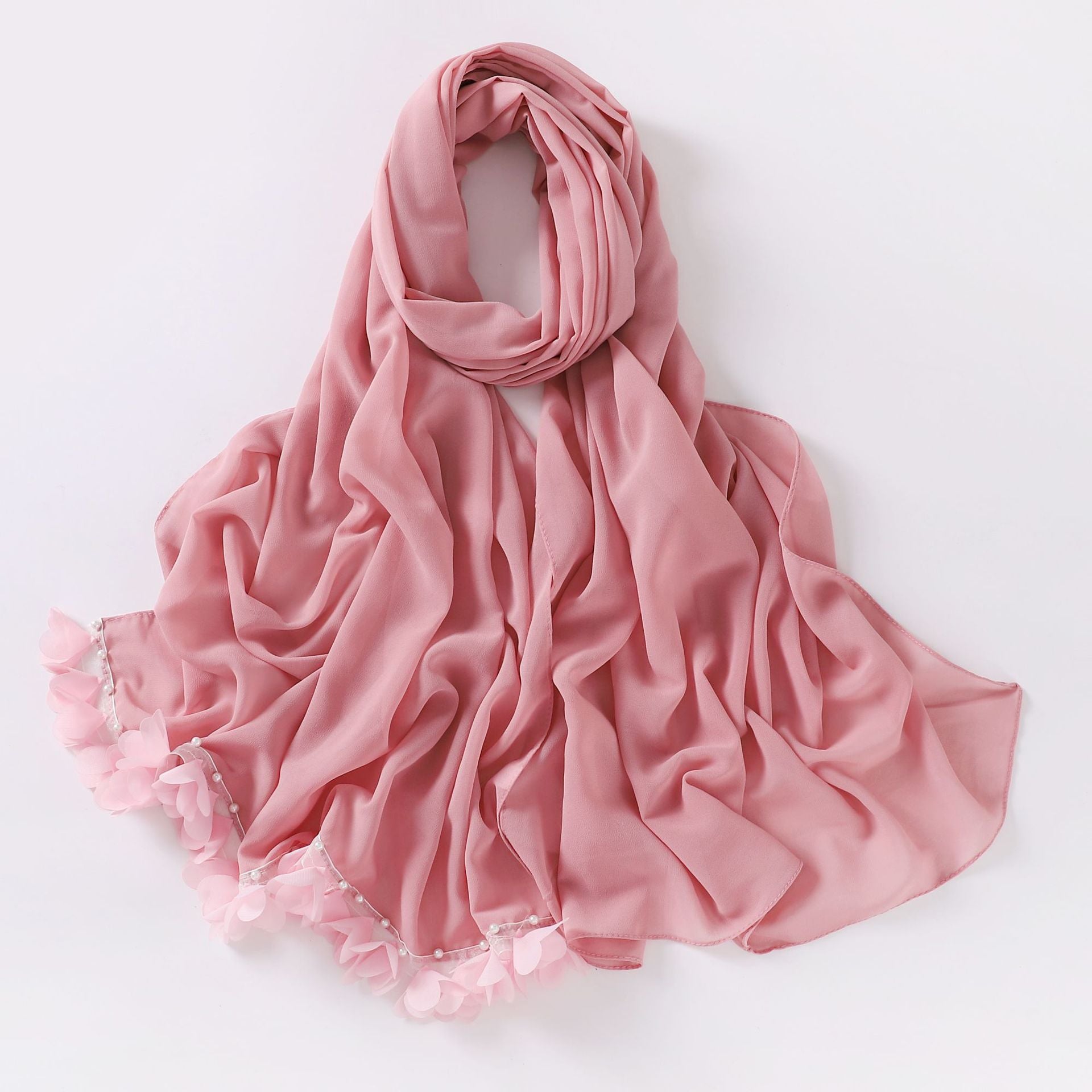 New pearl chiffon flower lace bead scarf middle east headscarf malaysia hijab