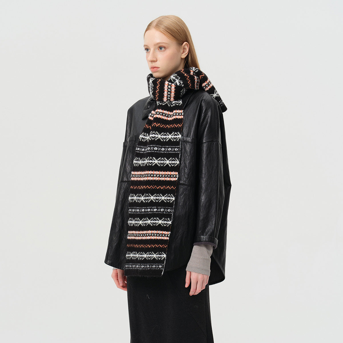 Fair Island retro jacquard wool blended scarf autumn and winter atmosphere Japanese soft scarf