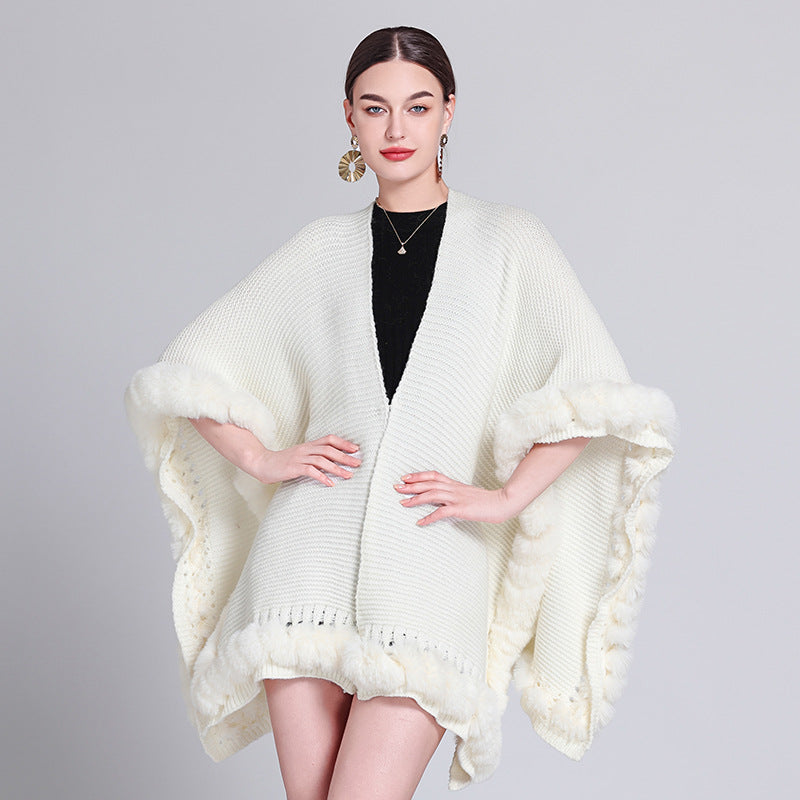 Internet celebrity new autumn and winter solid color knitted cape shawl super fairy sweater jacket cape ethnic style women's outdoor wear warm