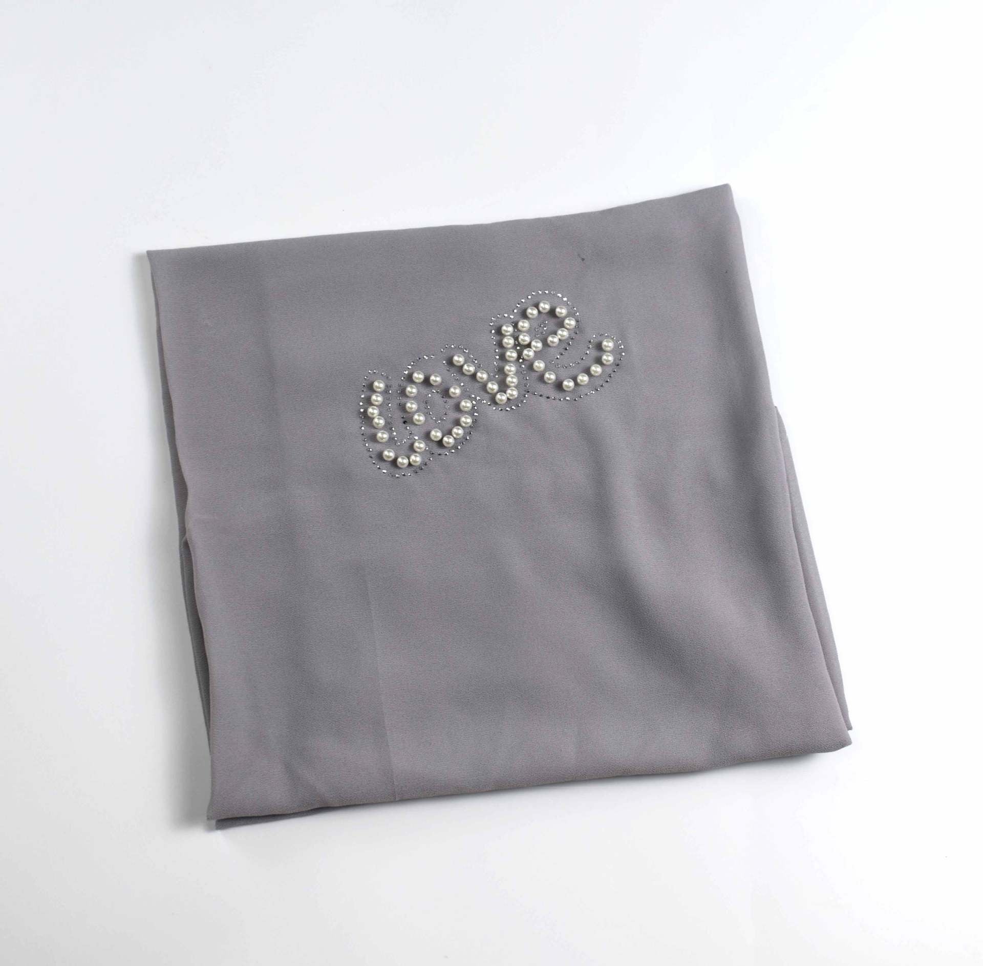 Monochrome pearl chiffon hot diamond square scarf hijab