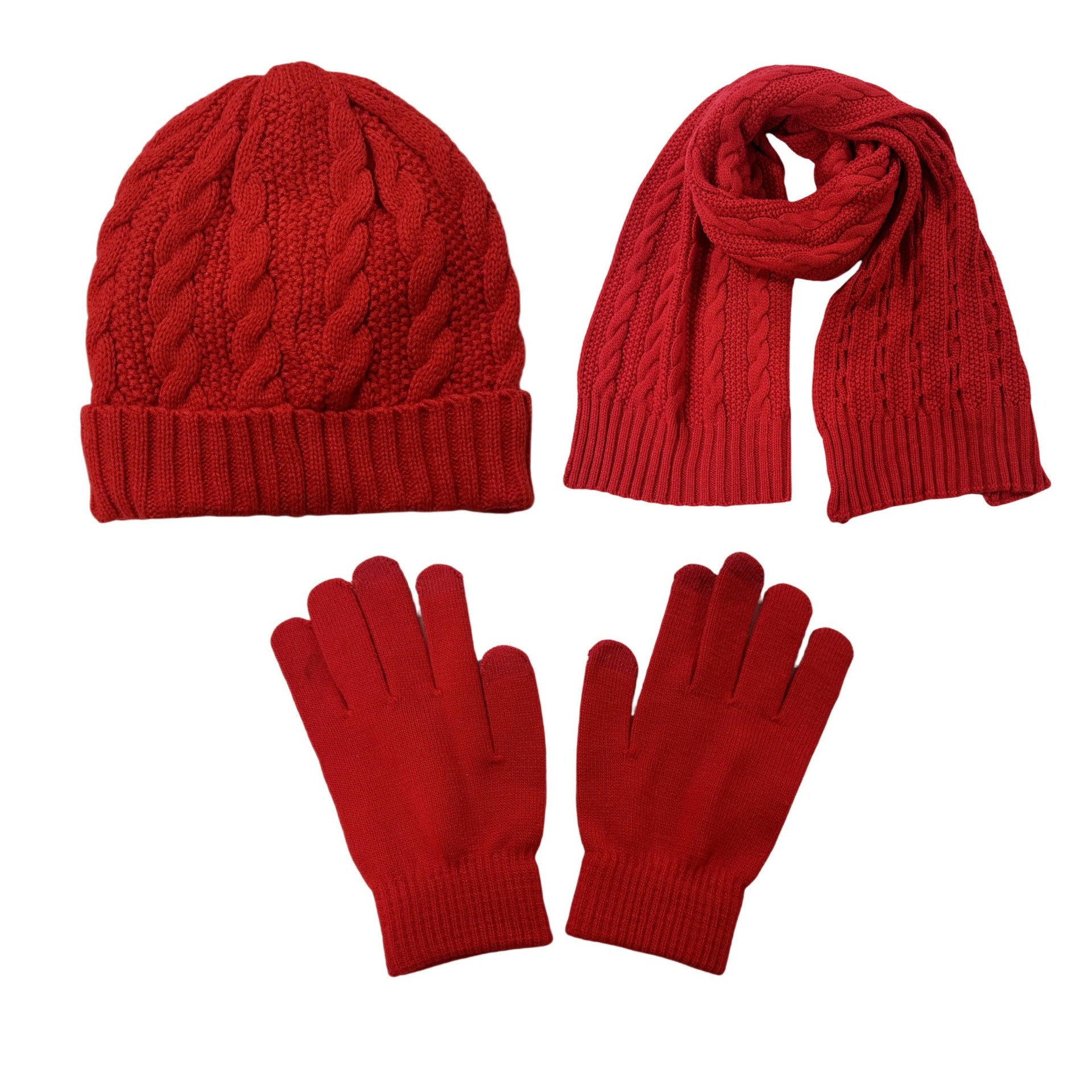 New Year's Christmas Red Company Celebration Annual Meeting Wool Knitted Fleece Hat Scarf Gloves Embroidered Logo