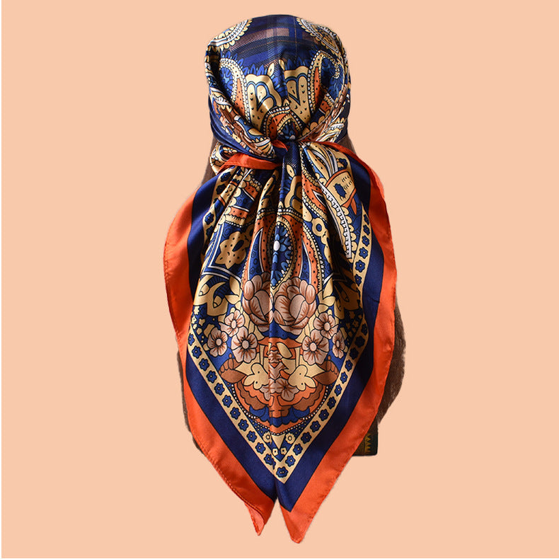 New 90 satin geometric plaid cashew print square scarf with sunscreen bag head silk scarf decorative scarf
