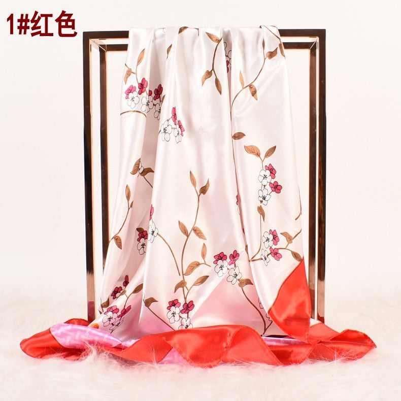 Summer new fashion small fresh plum blossom 90 square scarves women, printed fashion large silk scarves, scarves silk scarves