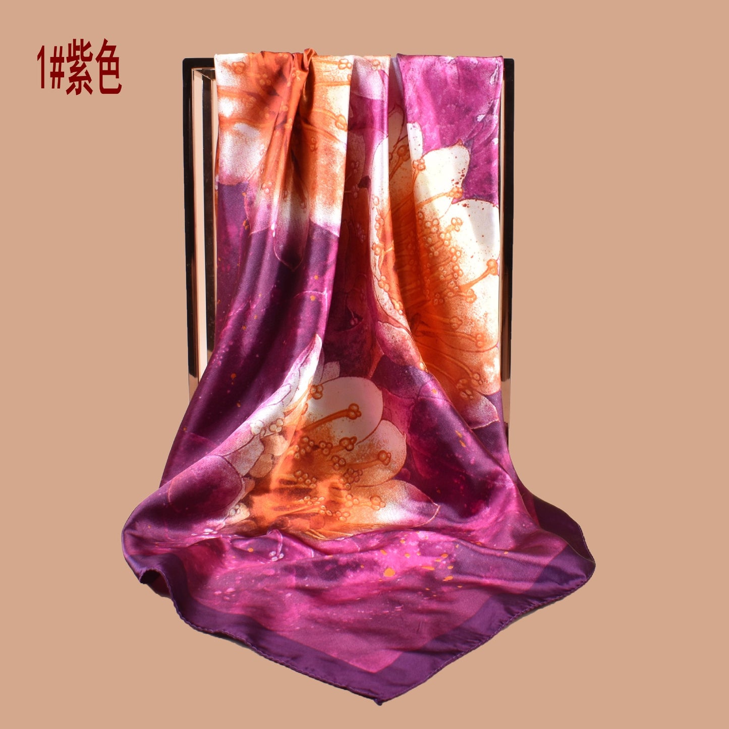 New 90cm satin, flower printed large square scarf with sunscreen, head silk scarf decoration, scarf.