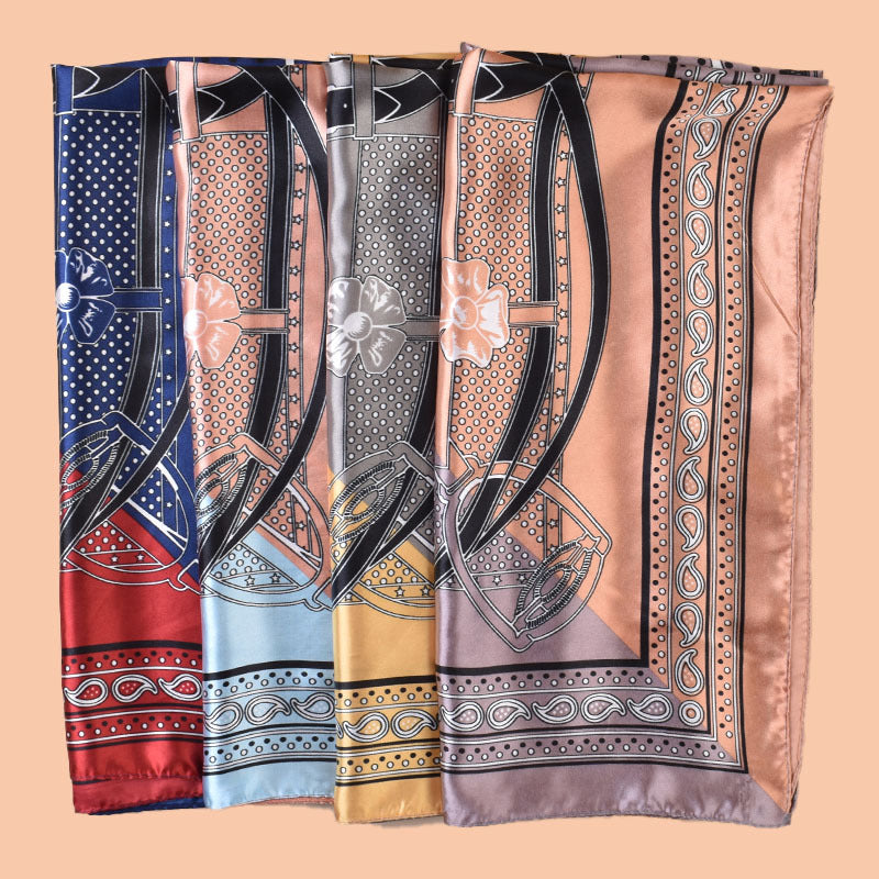 2025 new 90-color diced belt chain cashew print square scarf with sunscreen, bag head silk scarf decoration, scarf