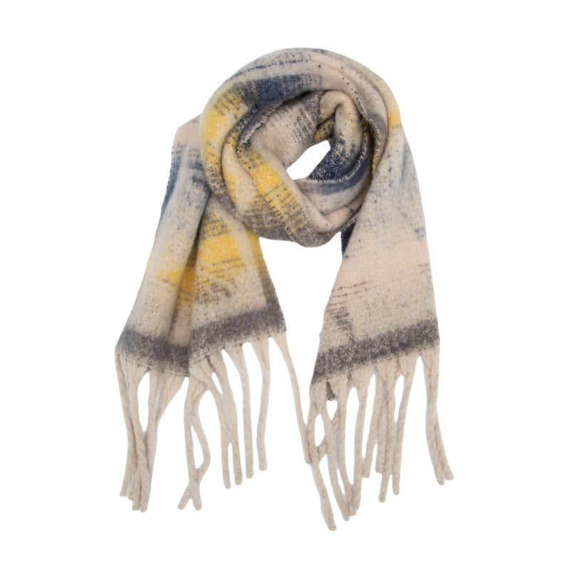 2025 new European and American autumn and winter circle yarn imitation mohair jacquard star fringed scarf