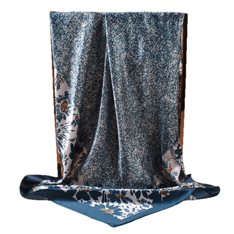New 90cm satin classic flower edge printed square scarf with sunscreen bag head silk scarf decorative scarf