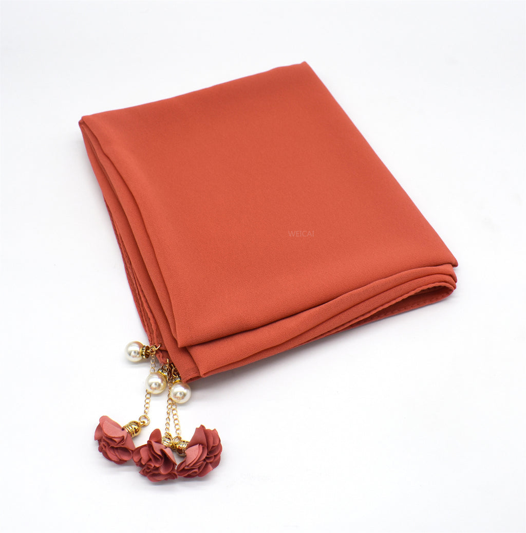 New monochrome pearl chiffon bubble bag headscarf exquisite pearl flower scarf women's scarf hijab