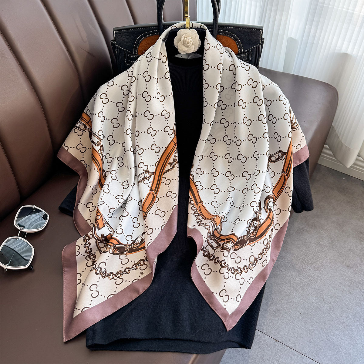 Korean version of the new twill square scarf belt, classic versatile temperament, thin silk scarf, neck protection, versatile foreign style neck